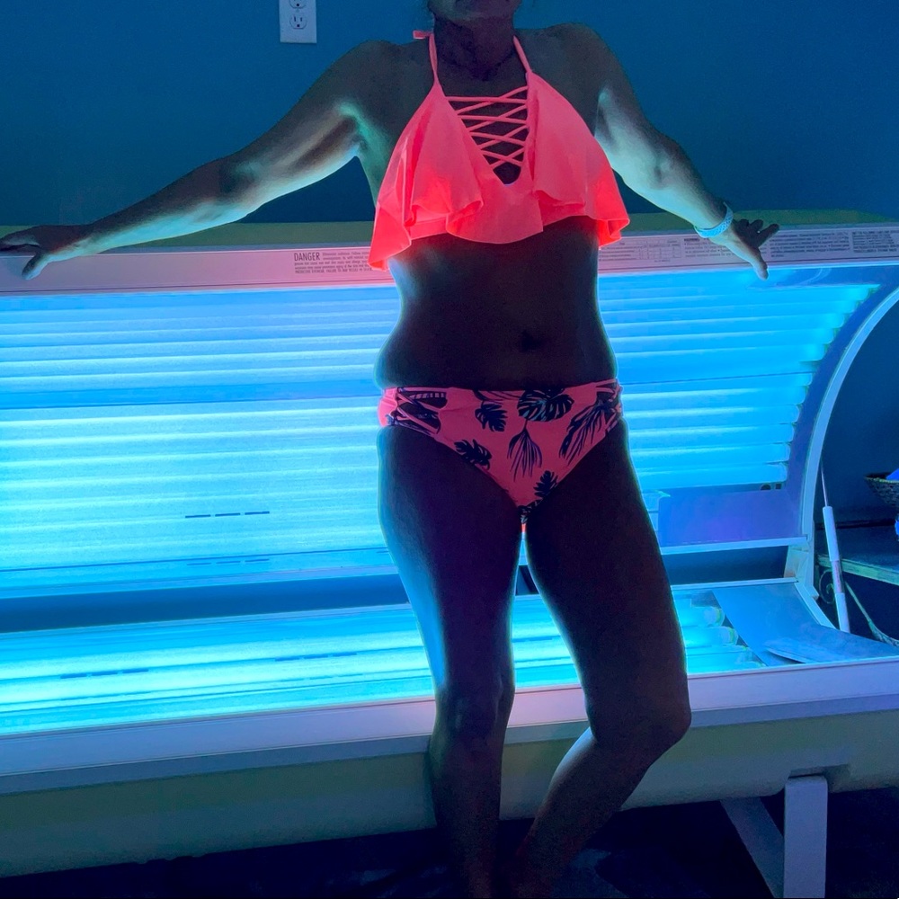 NWT Bikini neon orange w/ exotic foliage bottoms sizes available L & XL